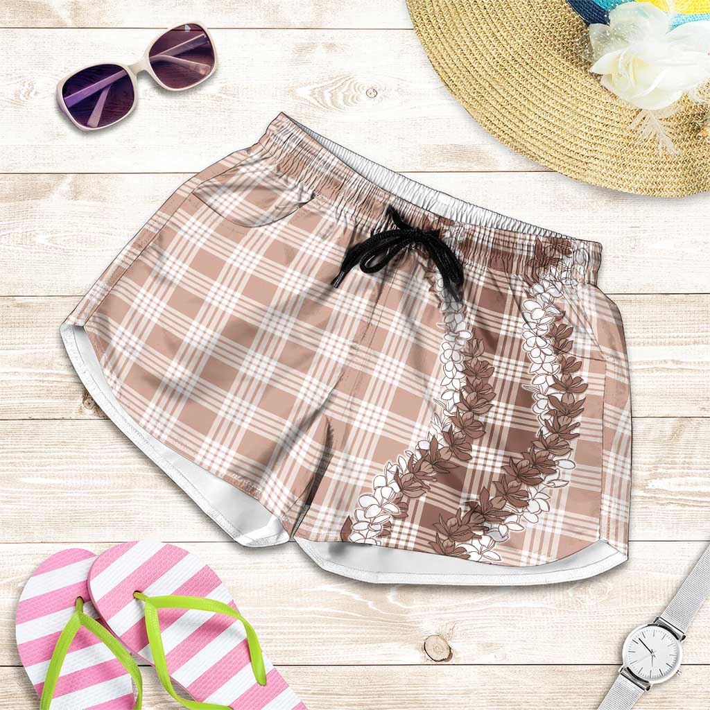 Beige Hawaii Palaka Shorts for Women Hawaiian Honohono Lei