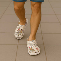 Beige Palaka Hawaii Mele Kalikimaka Clogs Shoes Ohia Lehua Shell Leis Funny Gingerbread Santa - Polynesian Pride