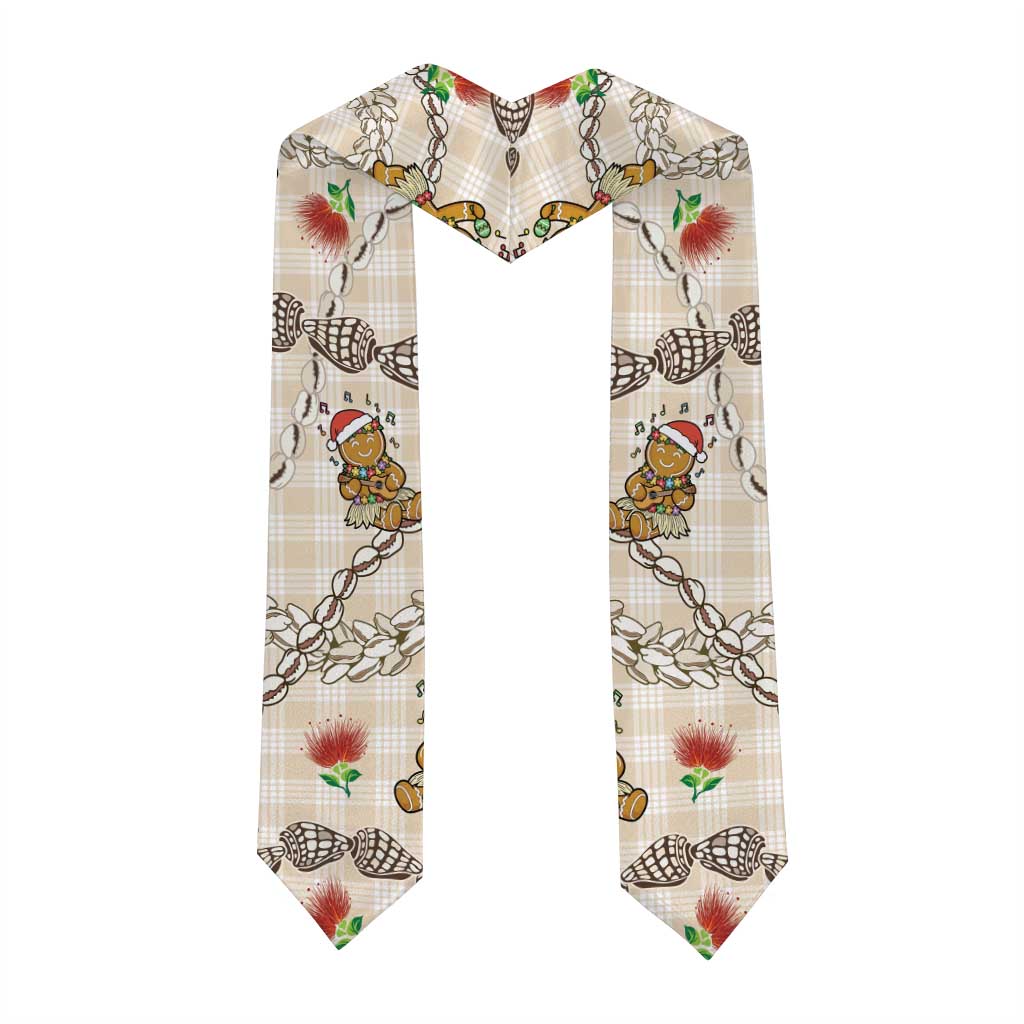 Beige Palaka Hawaii Mele Kalikimaka Graduation Stole Ohia Lehua Shell Leis Funny Gingerbread Santa - Polynesian Pride