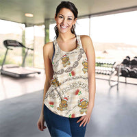 Beige Palaka Hawaii Mele Kalikimaka Women Racerback Tank Ohia Lehua Shell Leis Funny Gingerbread Santa - Polynesian Pride