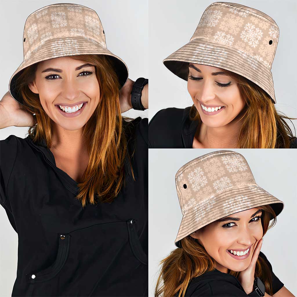 Beige Palaka Quilt Hawaii Bucket Hat Traditional Hawaii-plaid Pattern - Polynesian Pride