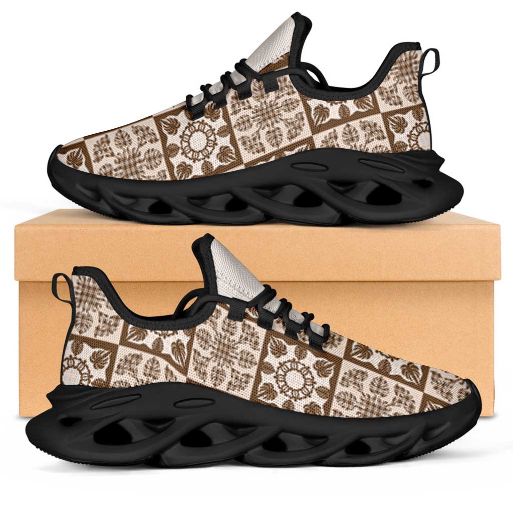 Beige Palaka Quilt Hawaii Clunky Sneakers Hawaiian Tropical Monstera Sea Turtle LT14 Beige - Polynesian Pride