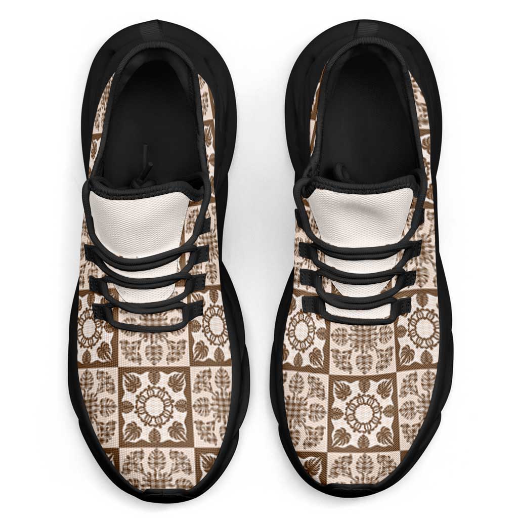 Beige Palaka Quilt Hawaii Clunky Sneakers Hawaiian Tropical Monstera Sea Turtle LT14 - Polynesian Pride
