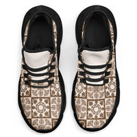 Beige Palaka Quilt Hawaii Clunky Sneakers Hawaiian Tropical Monstera Sea Turtle LT14 - Polynesian Pride