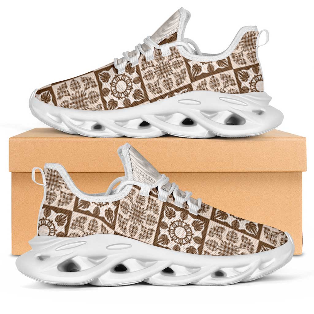 Beige Palaka Quilt Hawaii Clunky Sneakers Hawaiian Tropical Monstera Sea Turtle LT14 Beige - Polynesian Pride