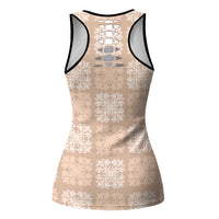 Beige Palaka Quilt Hawaii Hollow Tank Top Traditional Hawaii-plaid Pattern - Polynesian Pride