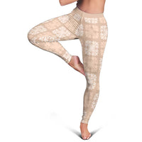 Beige Palaka Quilt Hawaii Leggings Traditional Hawaii-plaid Pattern - Polynesian Pride