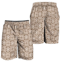 Beige Palaka Quilt Hawaii Shorts for Men Hawaiian Tropical Monstera Sea Turtle LT14 - Polynesian Pride