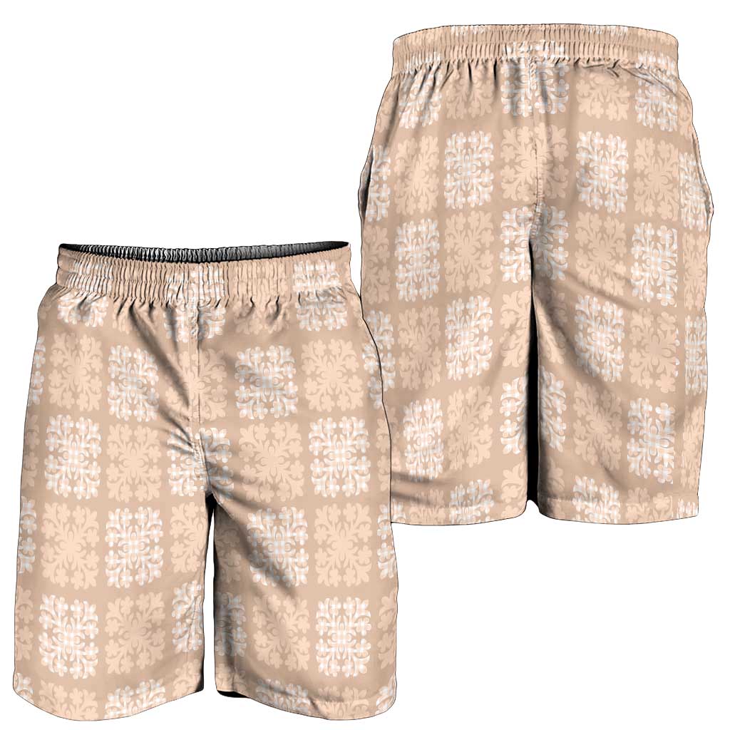 Beige Palaka Quilt Hawaii Shorts for Men Traditional Hawaii-plaid Pattern - Polynesian Pride