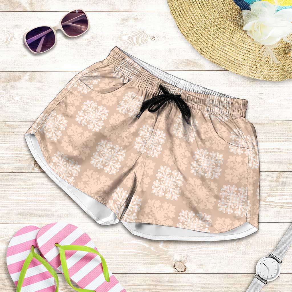 Beige Palaka Quilt Hawaii Shorts for Women Traditional Hawaii-plaid Pattern - Polynesian Pride