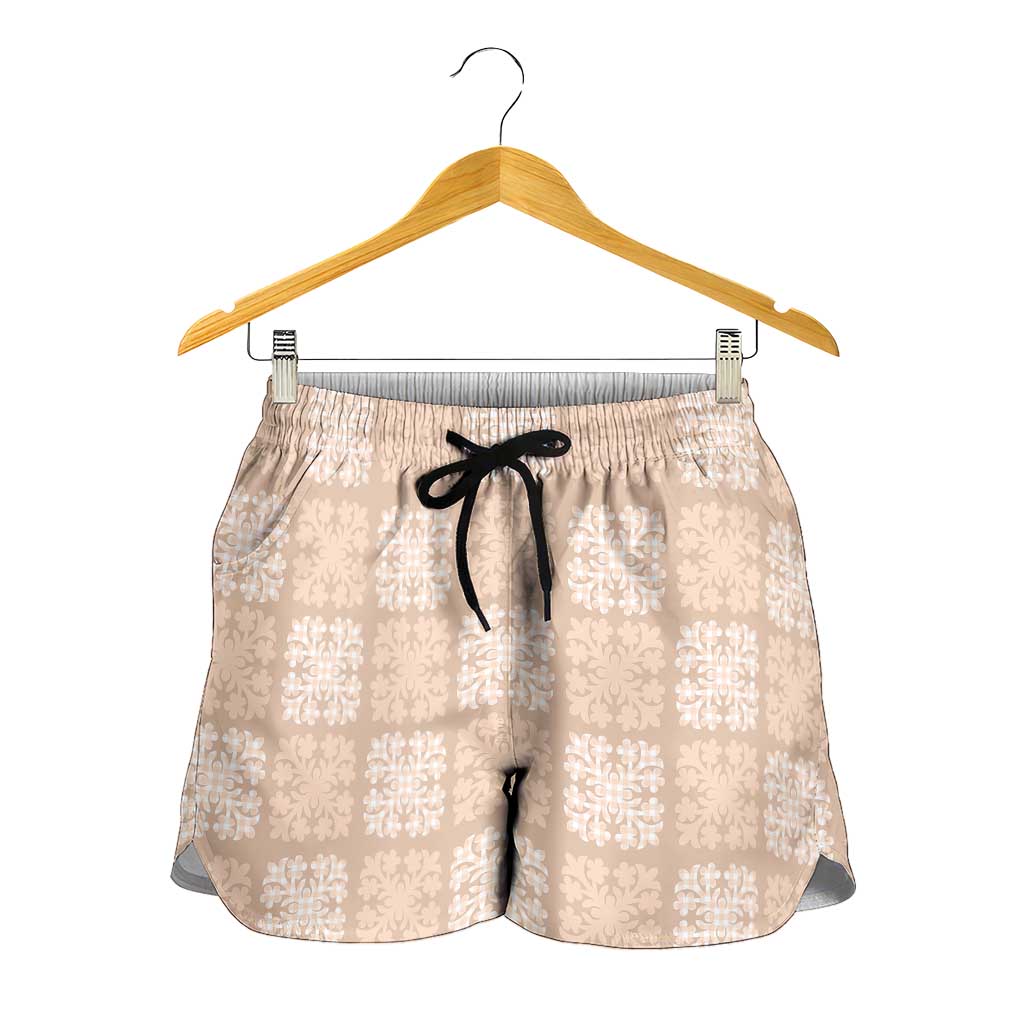 Beige Palaka Quilt Hawaii Shorts for Women Traditional Hawaii-plaid Pattern - Polynesian Pride