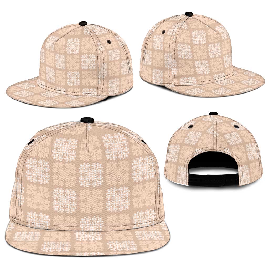 Beige Palaka Quilt Hawaii Snapback Cap Traditional Hawaii-plaid Pattern - Polynesian Pride