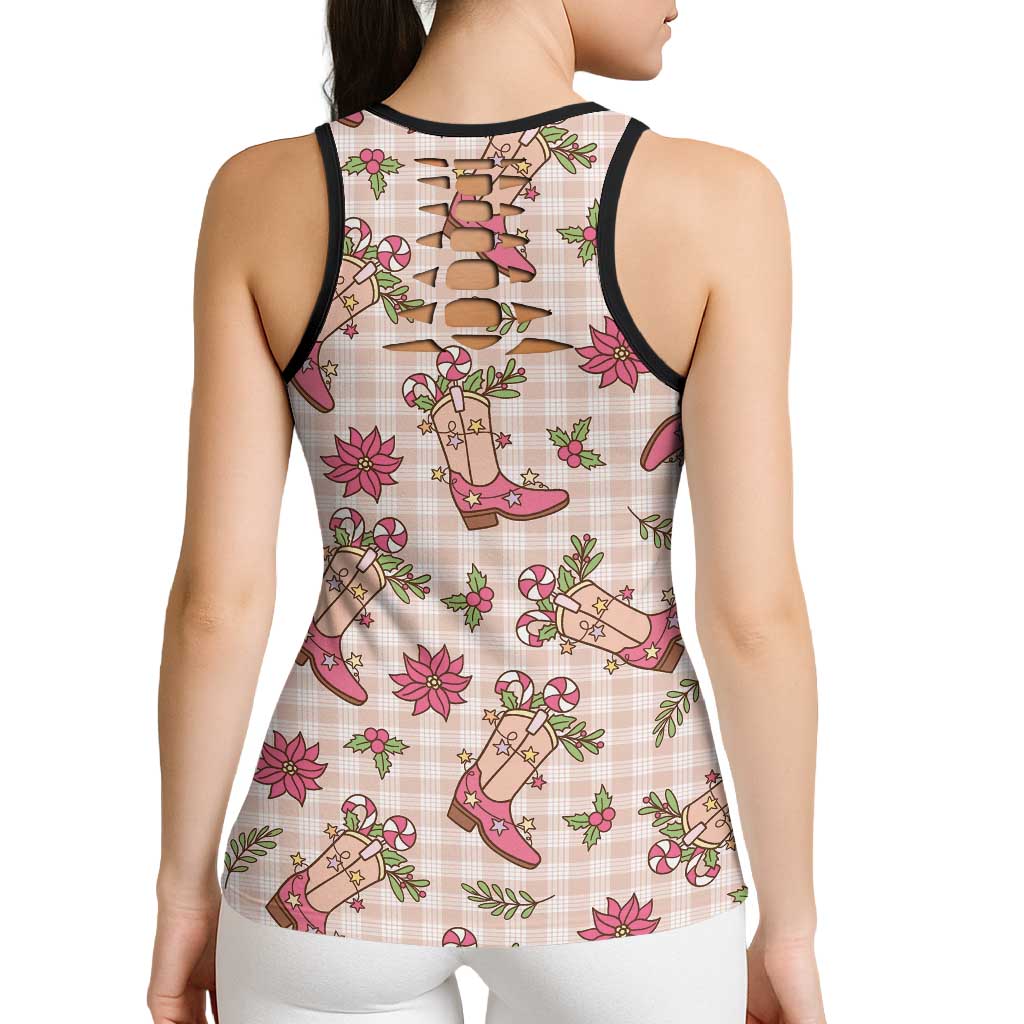 Beige Paniolo Palaka Hawaiian Cowgirl Christmas Hollow Tank Top - Polynesian Pride