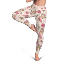 Beige Paniolo Palaka Hawaiian Cowgirl Christmas Leggings - Polynesian Pride