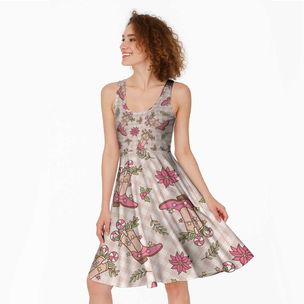 Beige Paniolo Palaka Hawaiian Cowgirl Christmas Midi Dress - Polynesian Pride