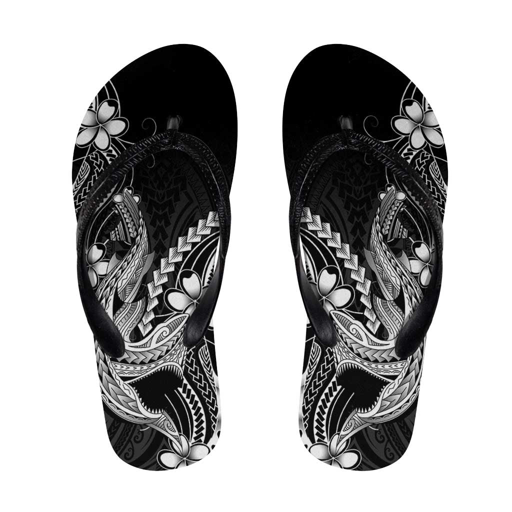 Black Aloha Hawaii Flip Flops Polynesian Shark Tattoo With Plumeria LT14 Black - Polynesian Pride