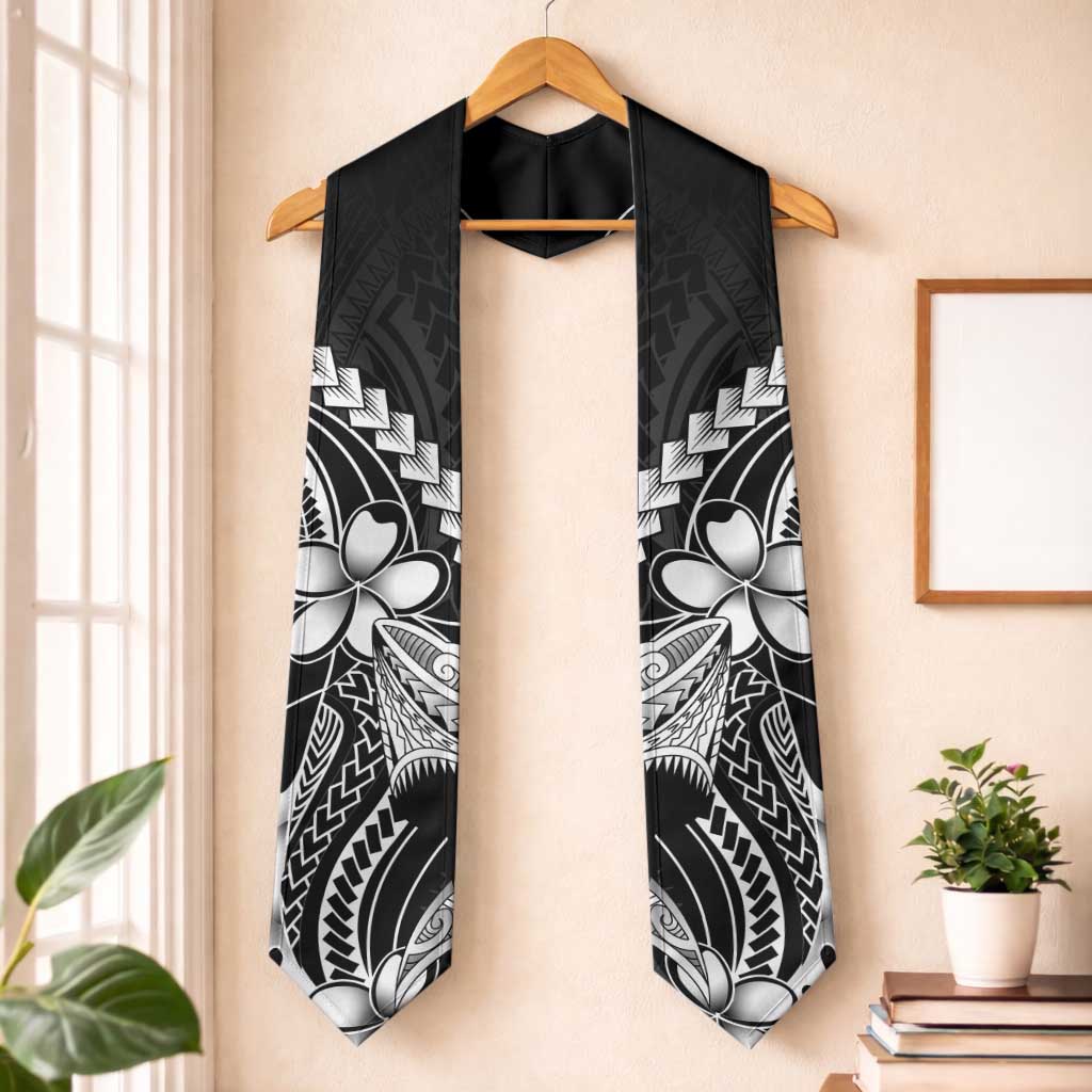 Black Aloha Hawaii Graduation Stole Polynesian Shark Tattoo With Plumeria - Polynesian Pride