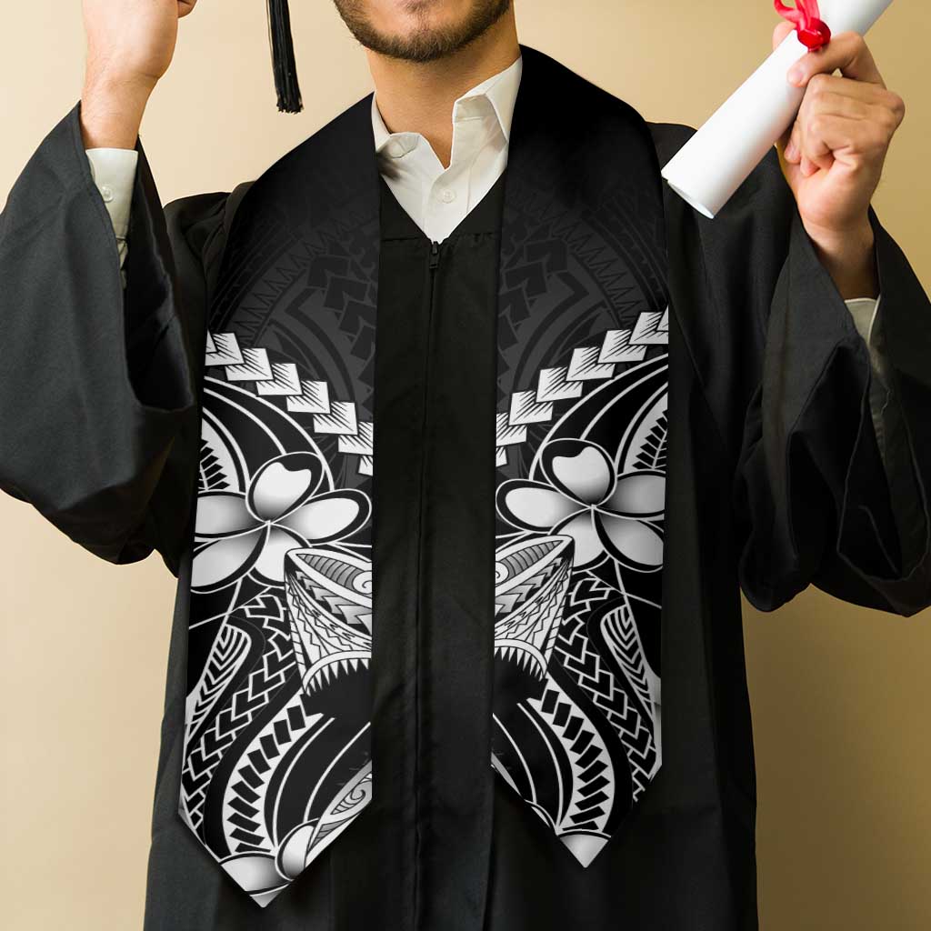 Black Aloha Hawaii Graduation Stole Polynesian Shark Tattoo With Plumeria - Polynesian Pride