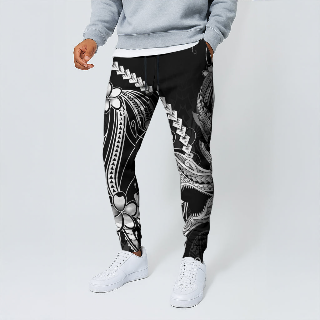 Black Aloha Hawaii Jogger Pants Polynesian Shark Tattoo With Plumeria LT14