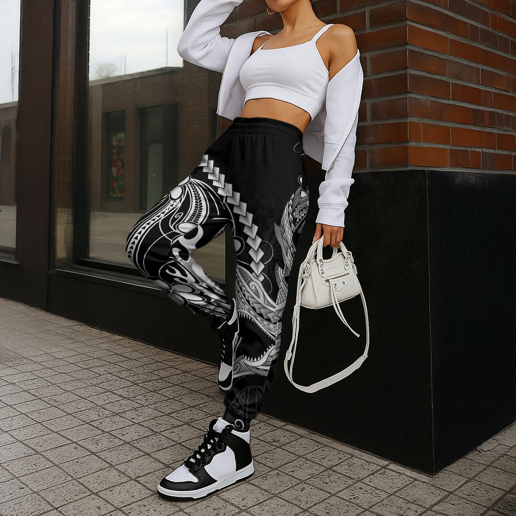 Black Aloha Hawaii Jogger Pants Polynesian Shark Tattoo With Plumeria LT14