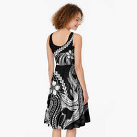 Black Aloha Hawaii Midi Dress Polynesian Shark Tattoo With Plumeria - Polynesian Pride