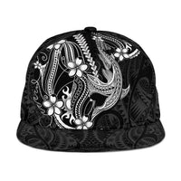 Black Aloha Hawaii Snapback Cap Polynesian Shark Tattoo With Plumeria - Polynesian Pride