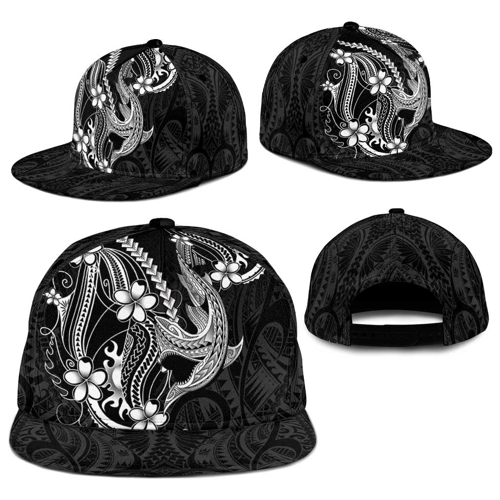 Black Aloha Hawaii Snapback Cap Polynesian Shark Tattoo With Plumeria - Polynesian Pride