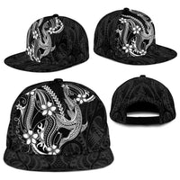 Black Aloha Hawaii Snapback Cap Polynesian Shark Tattoo With Plumeria - Polynesian Pride