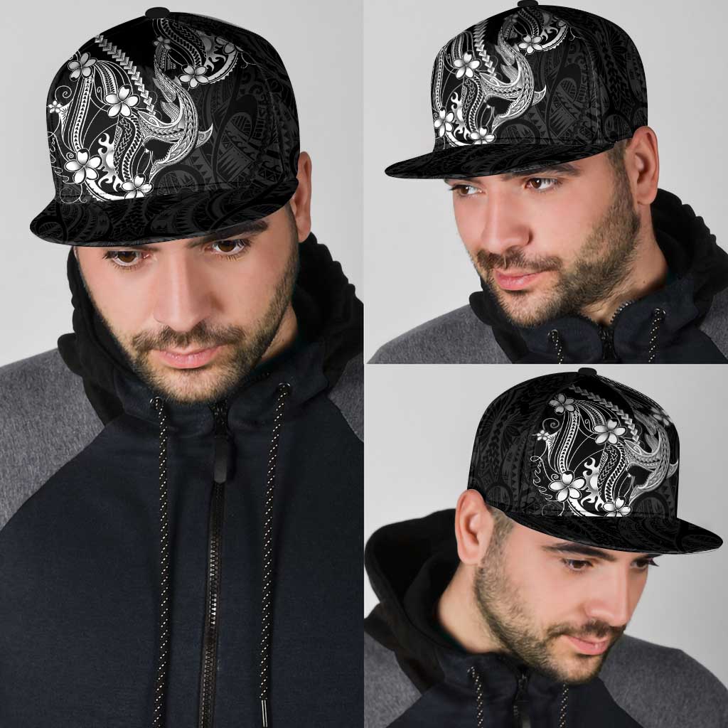 Black Aloha Hawaii Snapback Cap Polynesian Shark Tattoo With Plumeria - Polynesian Pride