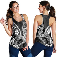 Black Aloha Hawaii Women Racerback Tank Polynesian Shark Tattoo With Plumeria - Polynesian Pride
