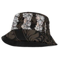 Black and Beige Hawaii Shell Lei Bucket Hat Hawaiian Sunrise Shell Hebrew Cone Plumeria - Polynesian Pride