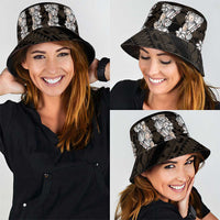 Black and Beige Hawaii Shell Lei Bucket Hat Hawaiian Sunrise Shell Hebrew Cone Plumeria - Polynesian Pride