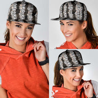 Black and Beige Hawaii Shell Lei Snapback Cap Hawaiian Sunrise Shell Hebrew Cone Plumeria - Polynesian Pride