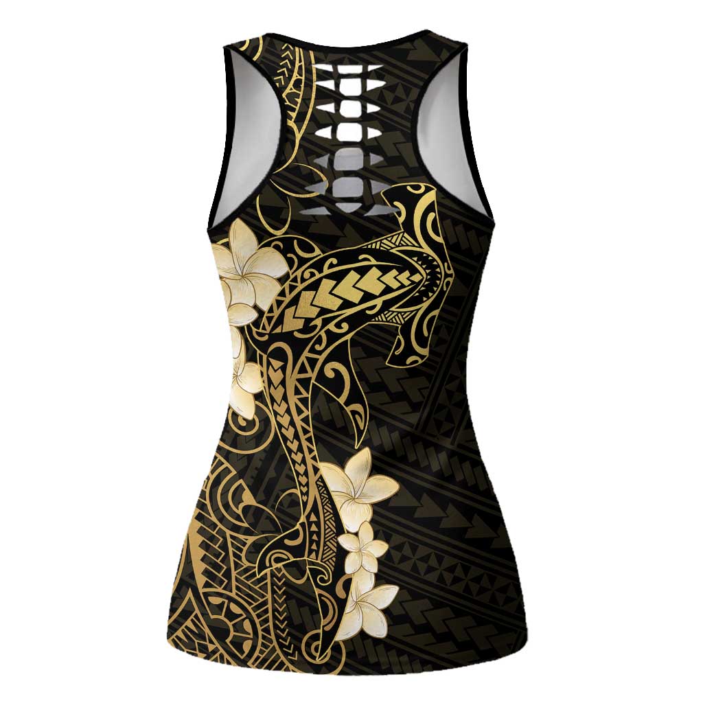 Black and Gold Hawaii Hollow Tank Top Hammerhead Shark Tattoo Curve Polynesian - Polynesian Pride