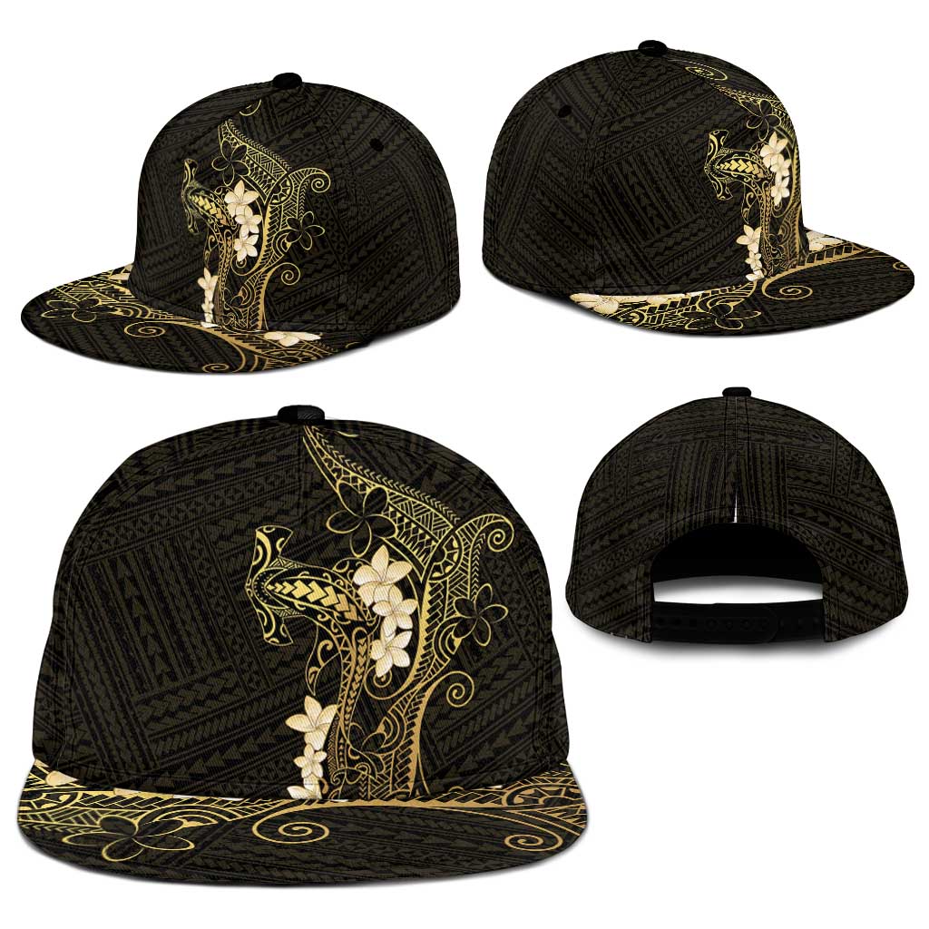 Black and Gold Hawaii Snapback Cap Hammerhead Shark Tattoo Curve Polynesian - Polynesian Pride
