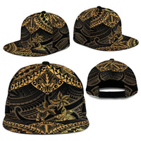 Black and Gold Polynesia Snapback Cap Plumeria Tattoo With Polynesian Pattern - Polynesian Pride