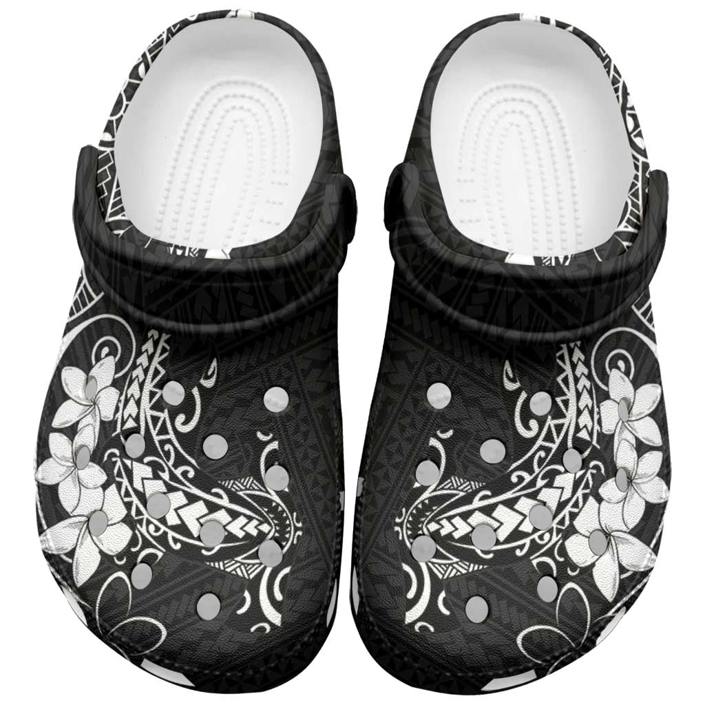 Black Hawaii Clogs Shoes Hammerhead Shark Tattoo Curve Polynesian - Polynesian Pride