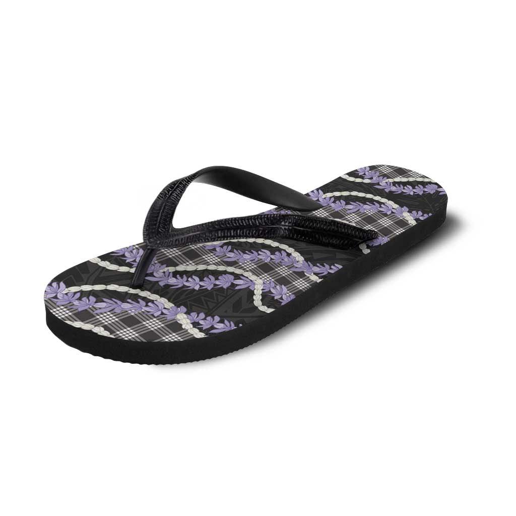 Black Hawaii Palaka Honohono Pikake Flip Flops Hawaiian Orchid Lei Polynesian Pattern - Polynesian Pride