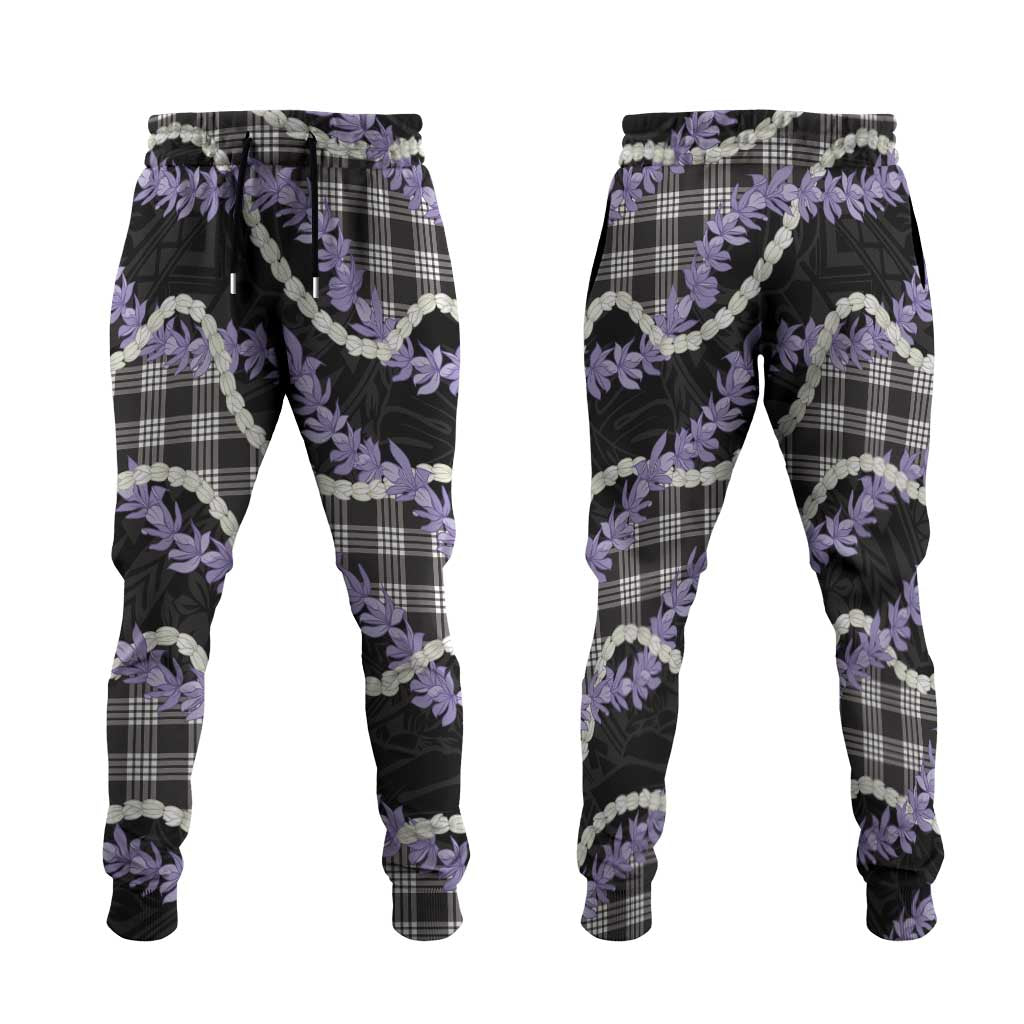 Black Hawaii Palaka Honohono Pikake Jogger Pants Hawaiian Orchid Lei Polynesian Pattern - Polynesian Pride