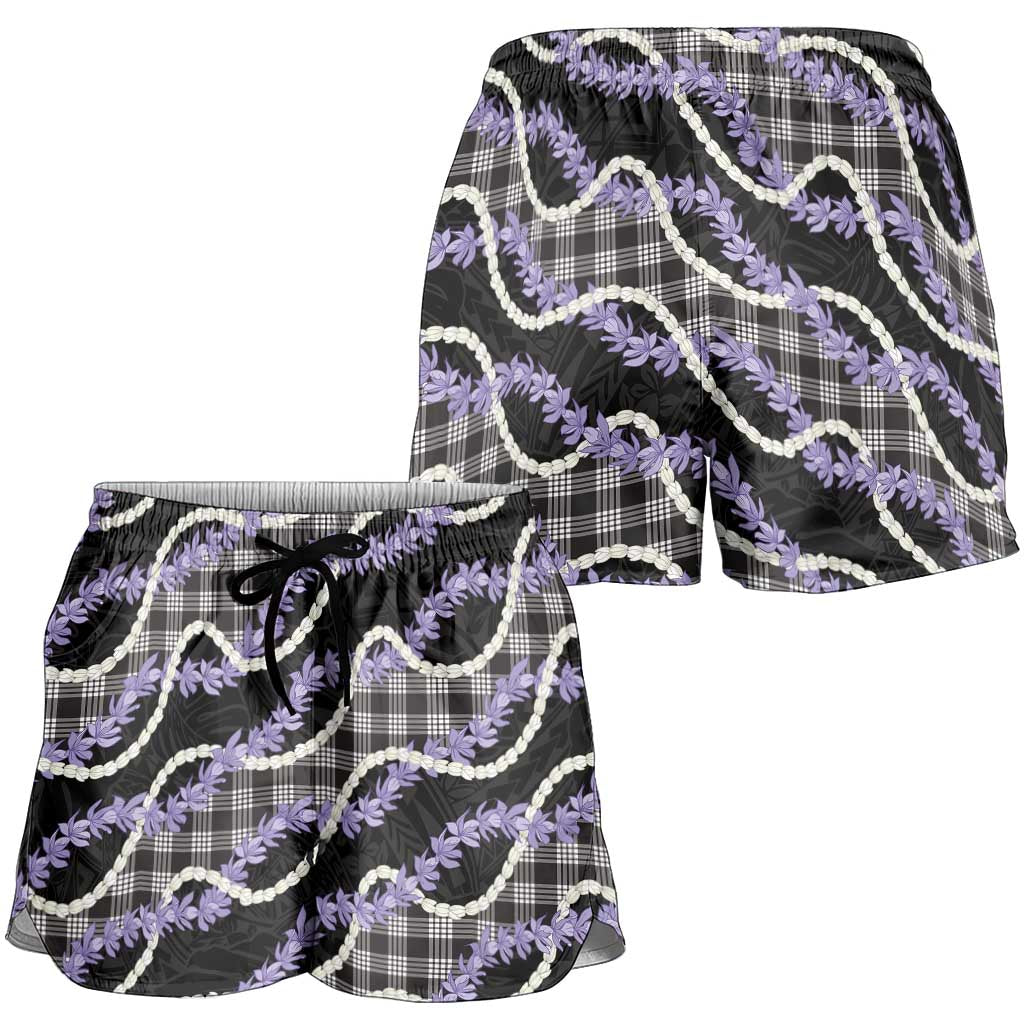 Black Hawaii Palaka Honohono Pikake Shorts for Women Hawaiian Orchid Lei Polynesian Pattern - Polynesian Pride