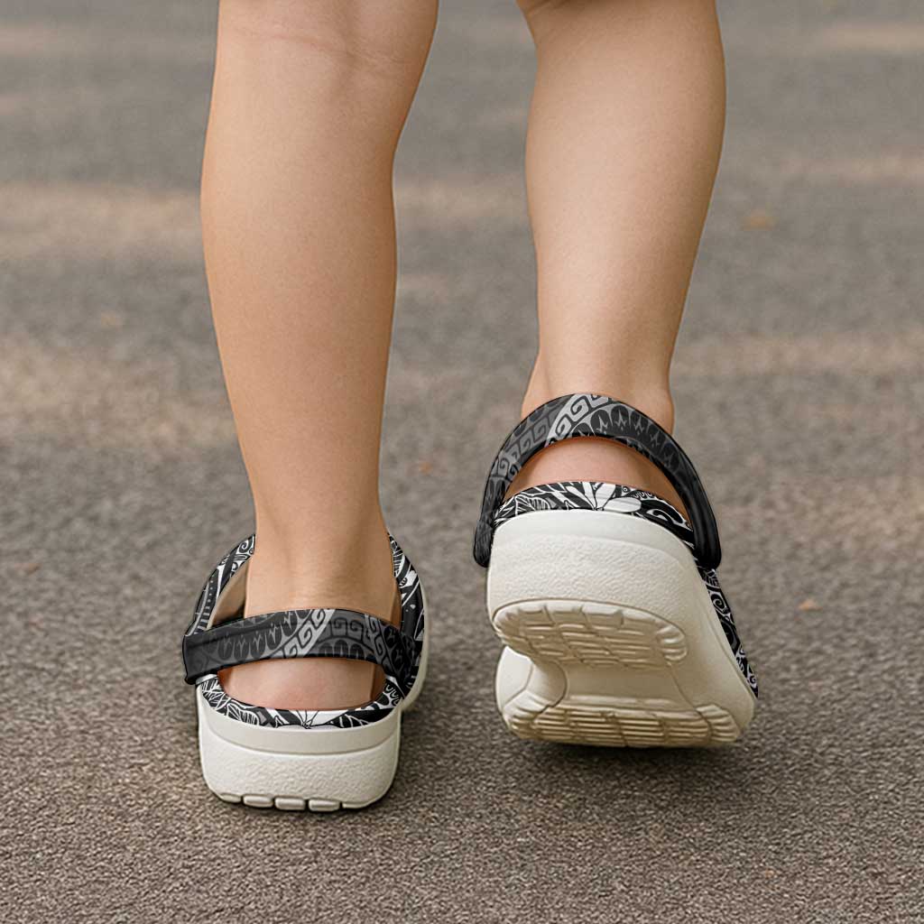Black Kuki Airani Tapakau Clogs Shoes Tribal Anchor Mix Tiare