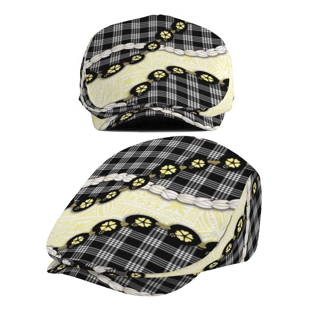 Black Palaka Hawaii Jeff Hat Kukui Nut Pikake Lei Hawaiian Tapa Pattern - Polynesian Pride