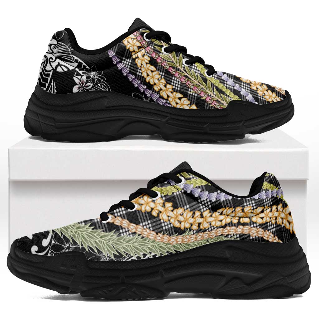 Black Palaka Hawaii Leis Chunky Sneakers Hawaiian-plaid Elegant Tropical Vibes