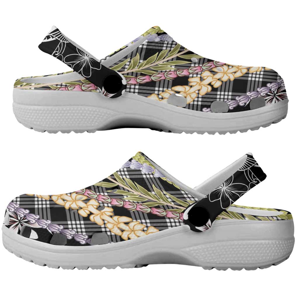 Black Palaka Hawaii Leis Clogs Shoes Hawaiian-plaid Elegant Tropical Vibes - Polynesian Pride