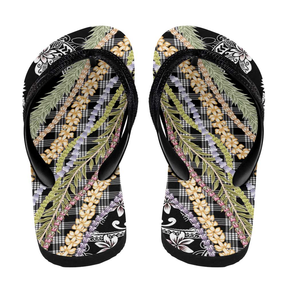 Black Palaka Hawaii Leis Flip Flops Hawaiian-plaid Elegant Tropical Vibes - Polynesian Pride