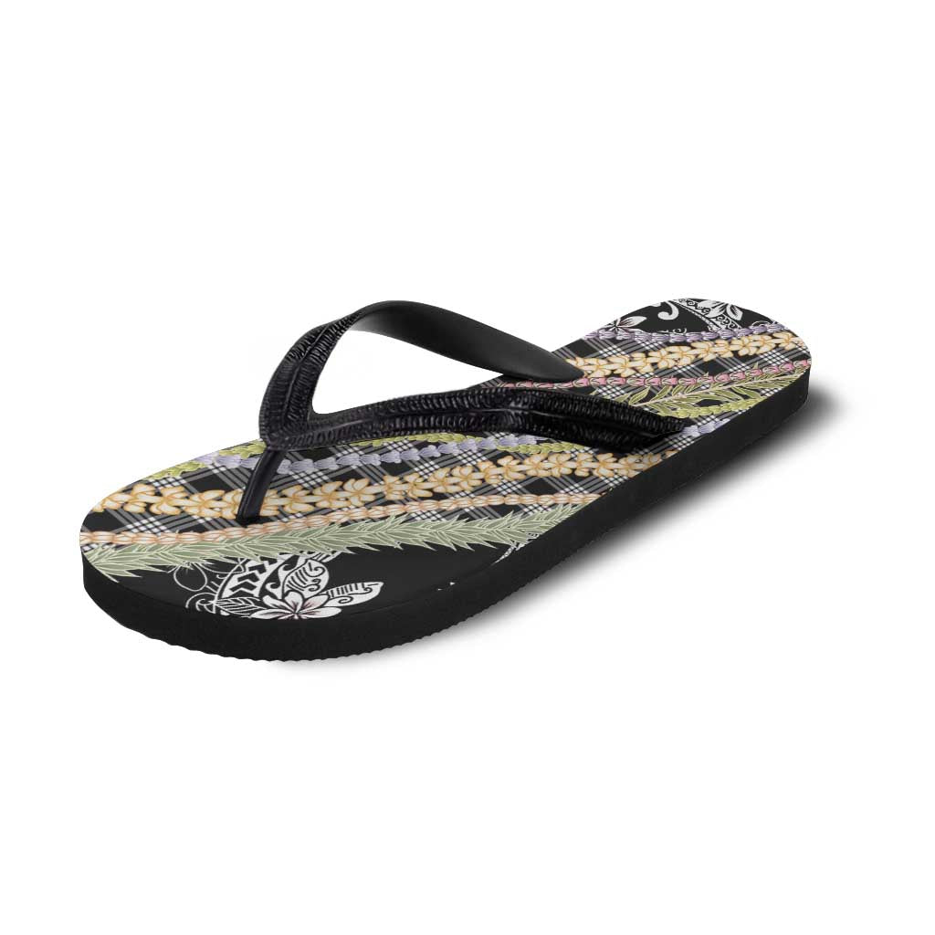 Black Palaka Hawaii Leis Flip Flops Hawaiian-plaid Elegant Tropical Vibes - Polynesian Pride