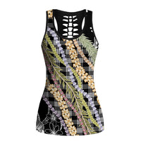 Black Palaka Hawaii Leis Hollow Tank Top Hawaiian-plaid Elegant Tropical Vibes - Polynesian Pride