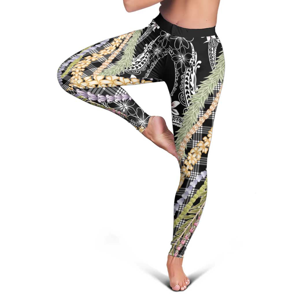 Black Palaka Hawaii Leis Leggings Hawaiian-plaid Elegant Tropical Vibes - Polynesian Pride