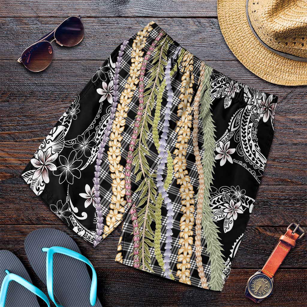 Black Palaka Hawaii Leis Shorts for Men Hawaiian-plaid Elegant Tropical Vibes - Polynesian Pride