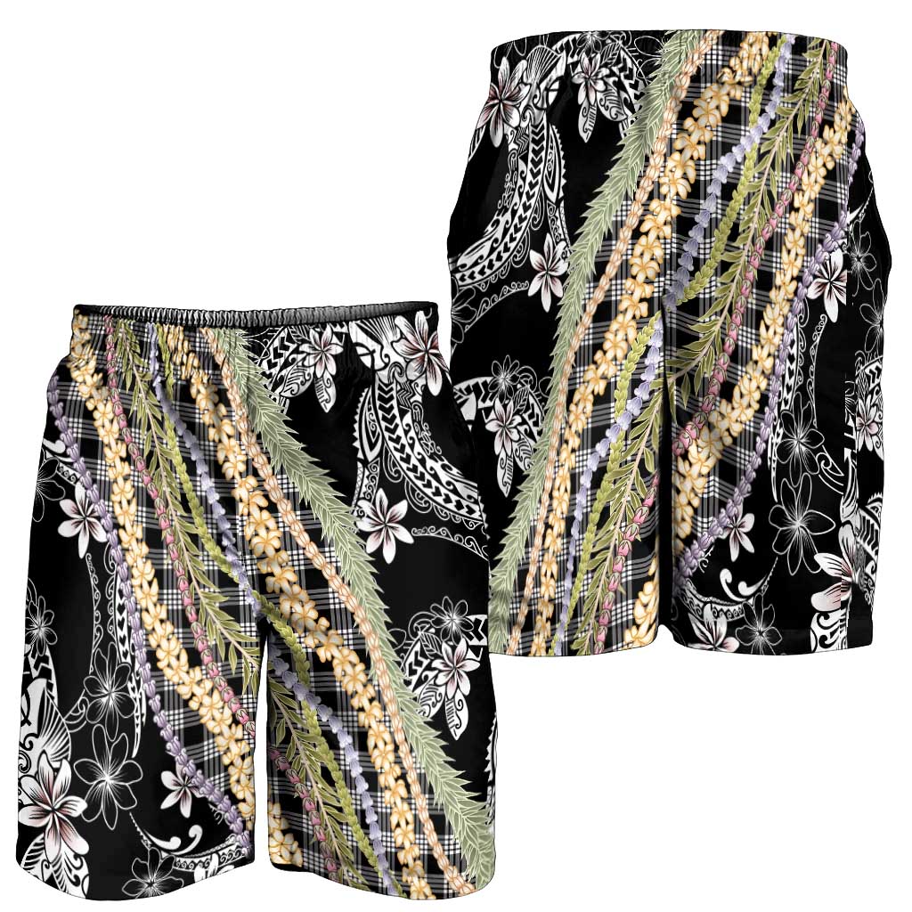 Black Palaka Hawaii Leis Shorts for Men Hawaiian-plaid Elegant Tropical Vibes - Polynesian Pride